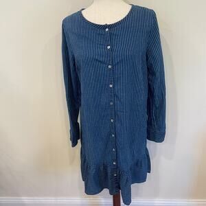 Fat Face Chambray Pin Striped Cotton Button Down Dress Sz 8